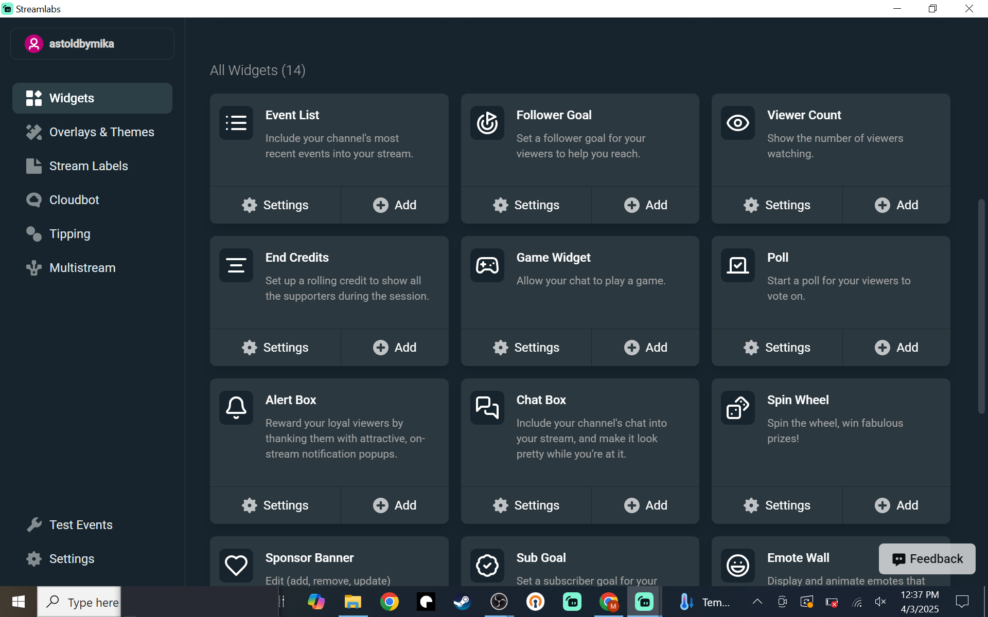 streamlabs game widget settings in streamlabs plugin for OBS